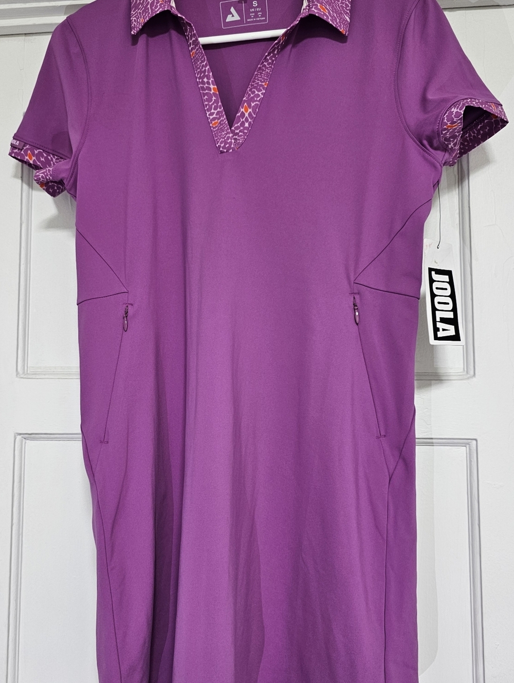 JOOLA Purple Animal Print Shirt Dress S Knee Length V-Neck Short Sleeve